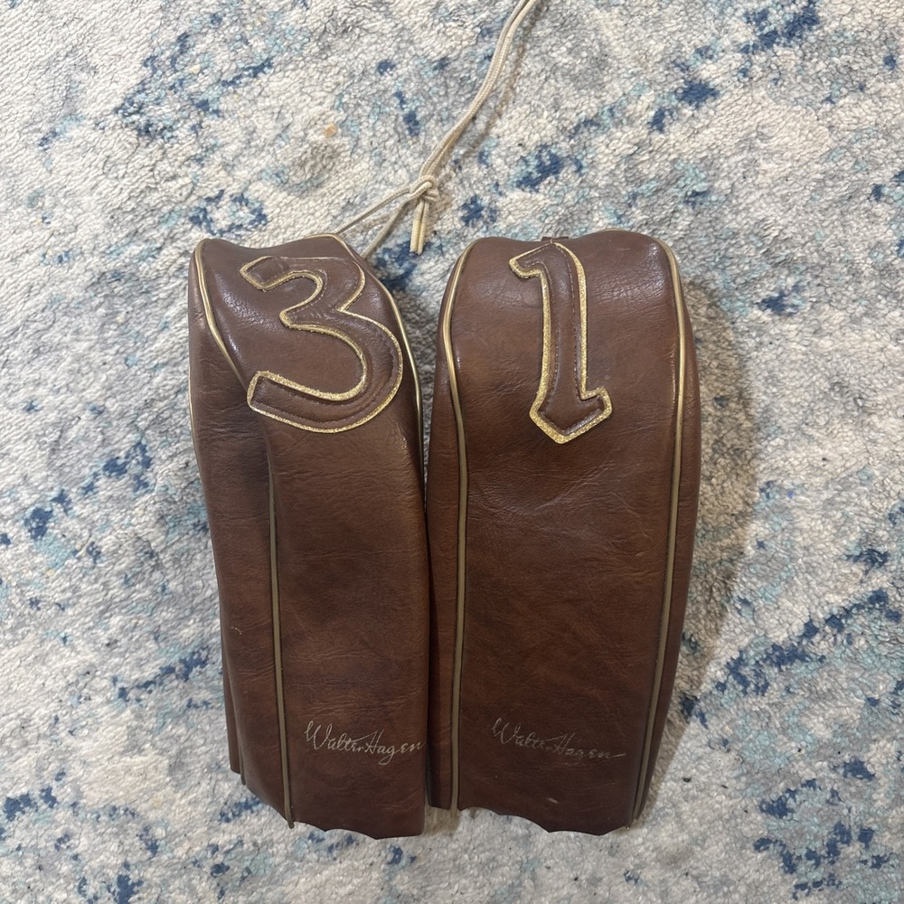 Vintage Walter Hagen Retro Faux Leather Brown Golf Club Head Covers X 2 Read